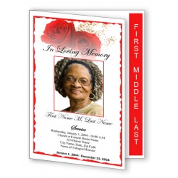 Red Rose Funeral Program Template - Graduated Fold