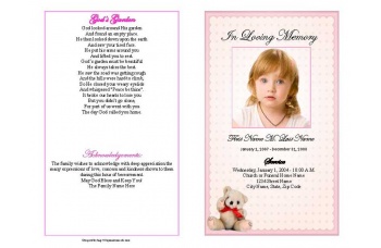 Pink Teddy Bear Funeral Program Template