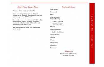 Red Rose Funeral Program Template - 4 Page Graduated Fold