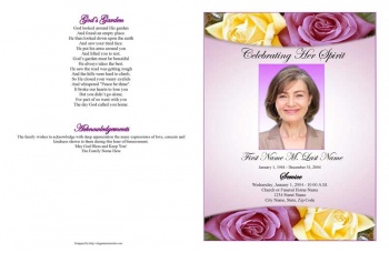 Lovely Purple Rose Large Funeral Program Template