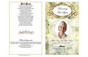 Cherished White Roses Funeral Program Template