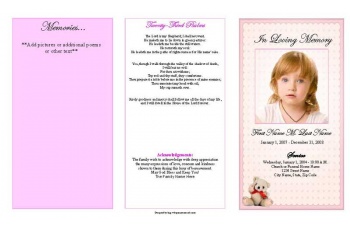 Pink Teddy Bear Trifold Funeral Program Template
