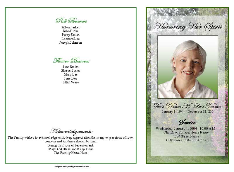 Spring Garden Funeral Program Template 4 Page Graduated Fold 