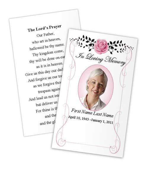 Beloved Vintage Rose Memorial Prayer Card Template Elegant Memorials