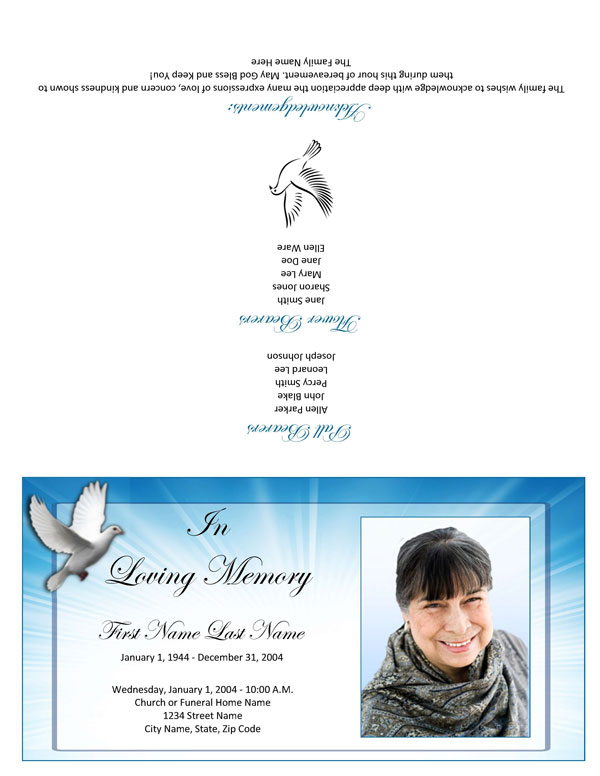 Celestial Dove Large Funeral Program Template Elegant Memorials - Gambaran