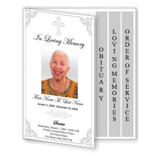 Grey Ornate Cross Funeral Program Template - 4 Page Graduated Fold