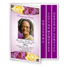 Lovely Purple Rose Funeral Program Template - 4 Page Graduated Fold