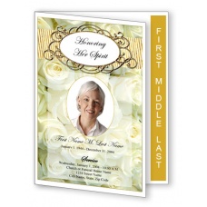 Cherished White Roses Funeral Program Template -- Graduated Fold