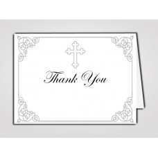 Grey Ornate Cross Thank You Card Template