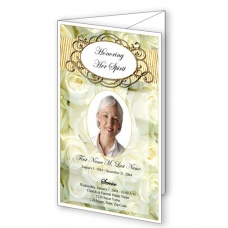 Cherished White Roses Trifold Funeral Program Template