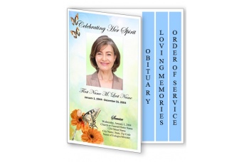 Beautiful Butterfly Funeral Program Template - 4 Page Graduated Fold