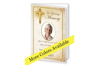 Bright Golden Cross Funeral Program Template