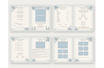 All four 11x17 pages of the Celebration of Life funeral program template, which print on two tabloid sheets and fold into an 8-page booklet
