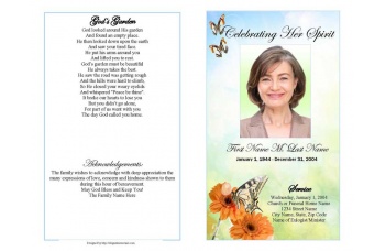 Beautiful Butterfly Funeral Program Template
