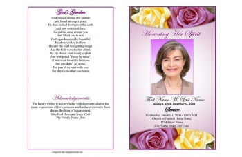 Lovely Purple Rose Funeral Program Template