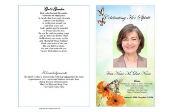 Beautiful Butterfly Funeral Program Template - Graduated Fold