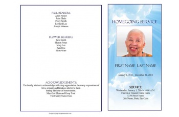 Blue Sky Funeral Program Template - 4 Page Graduated Fold