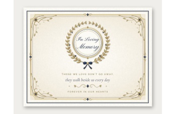 Minimal Monogram thank you card template back with In Loving Memory wreath