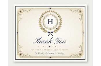 Minimal Monogram thank you card template front with H monogram and Thank You