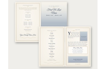 Blank Quiet Shore template, outside and inside spreads with placeholder text and "Place Photo Here" frames.