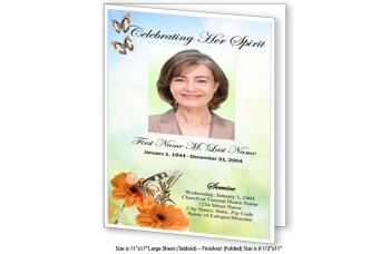 Beautiful Butterfly Large Funeral Program Template