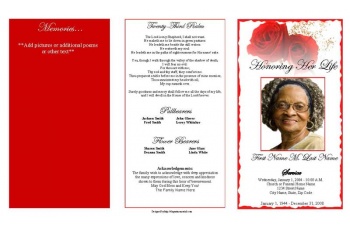 Red Rose Trifold Funeral Program Template