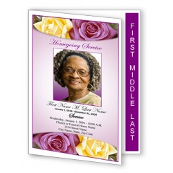 Lovely Purple Rose Funeral Program Template - Graduated Fold