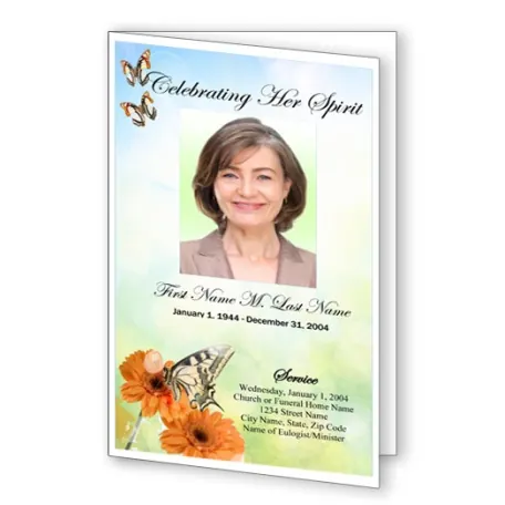 Beautiful Butterfly funeral program template, front cover
