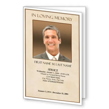 Tan Simplicity funeral program template, front cover