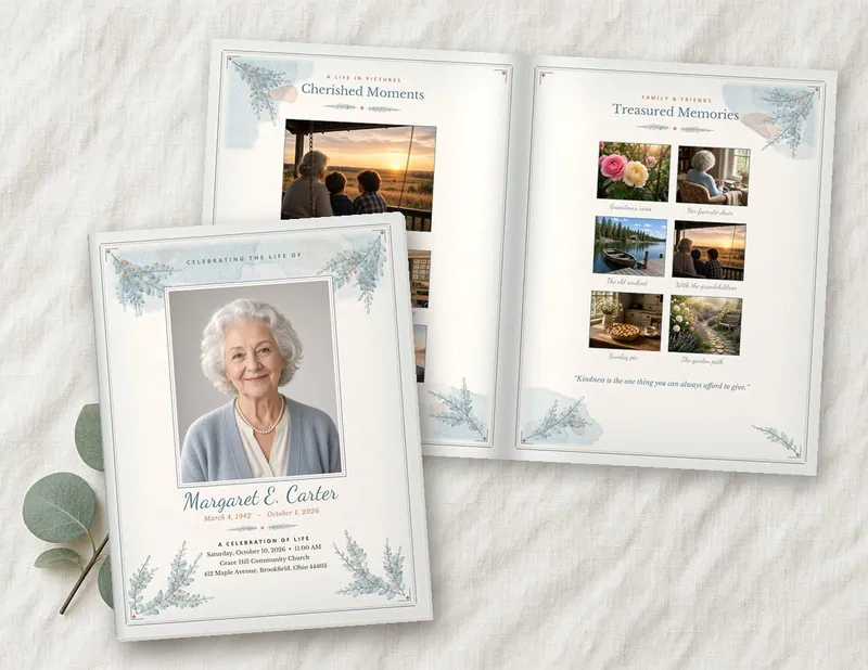 Celebration of Life funeral program booklet template preview
