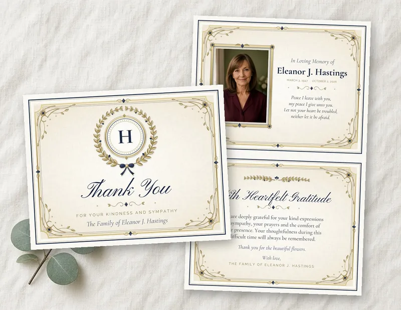 Minimal Monogram thank you card template preview