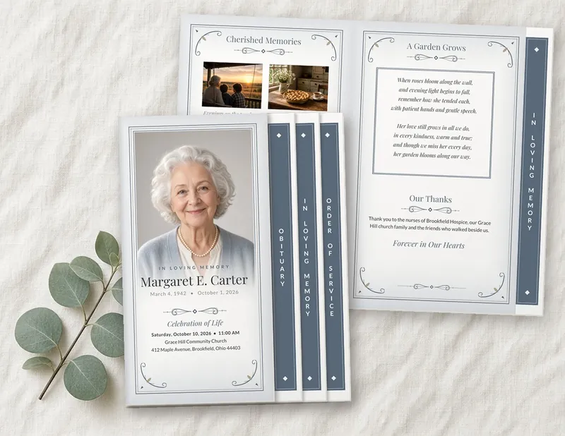 Soft Fade Portrait graduated fold funeral program template preview