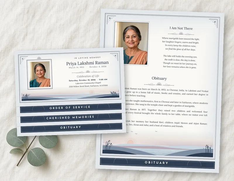 Soft Horizon bottom graduated fold funeral program template preview