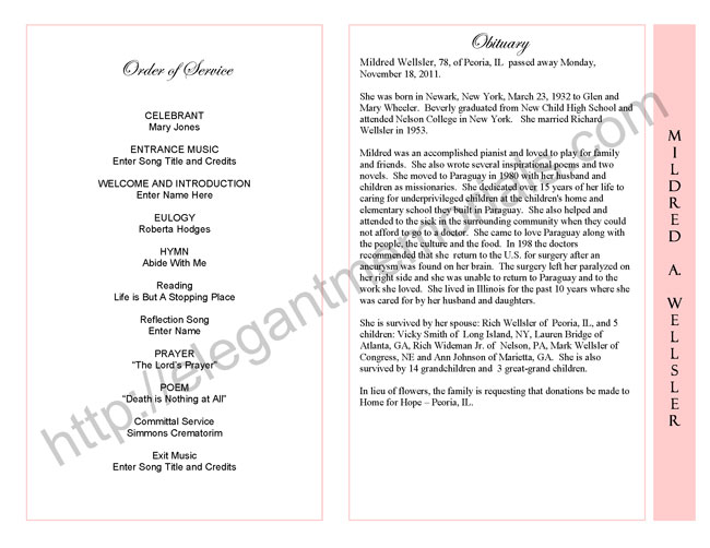 Memorial Programs Celebration of Life Obituary Template Traditional