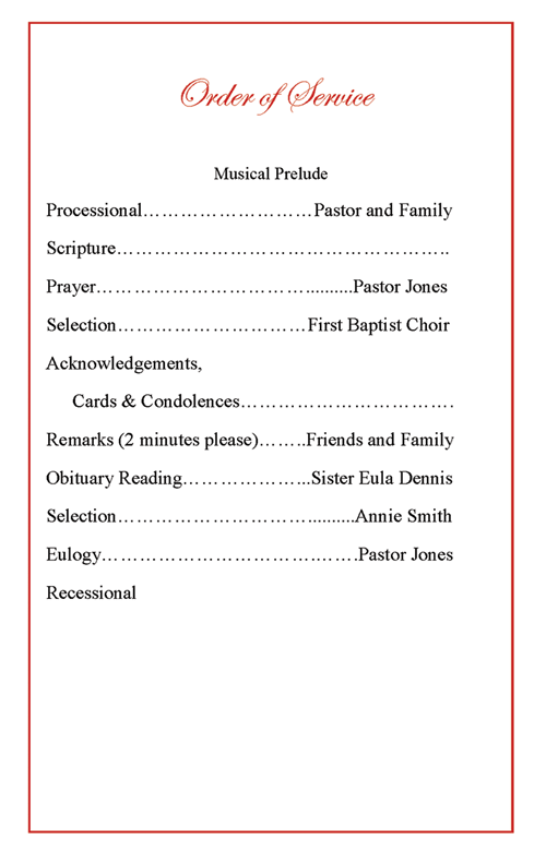 Funeral Program Order Of Service Religious Order Of Service Example 