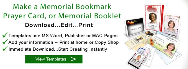 Memorial Bookmark Templates, Funeral Bookmarks