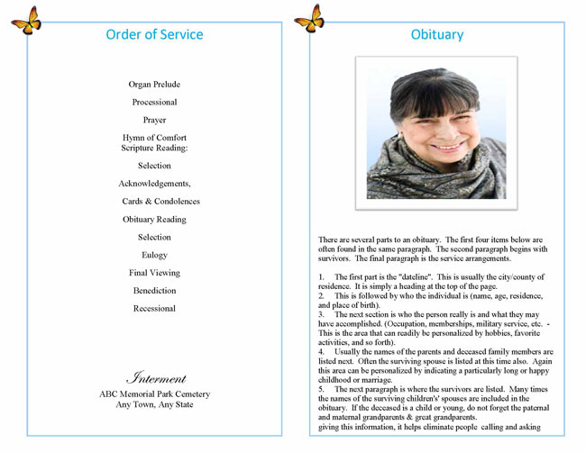 sample obituary order of service