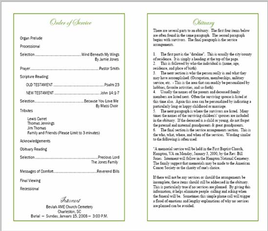 Funeral Program Samples Wordings