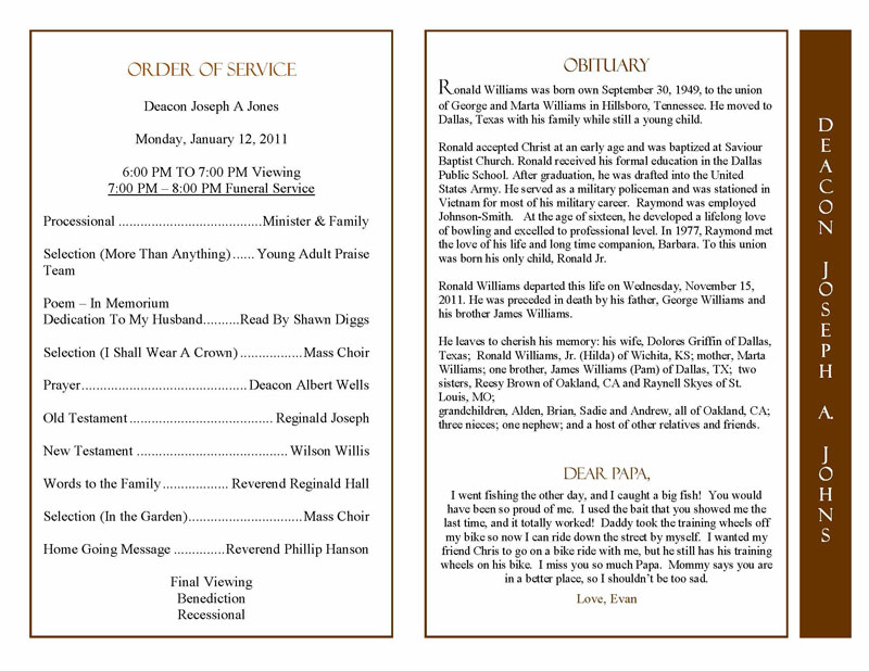 obituary sample program wording template