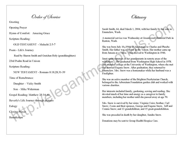 Memorial Service Program Sample Funeral Programs Examples For